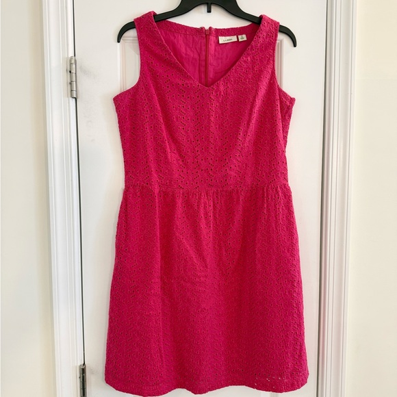 L.L. Bean Dresses & Skirts - L.L. Bean Hot Pink Eyelet Fit and Flare Sleeveless Dress Size 6
